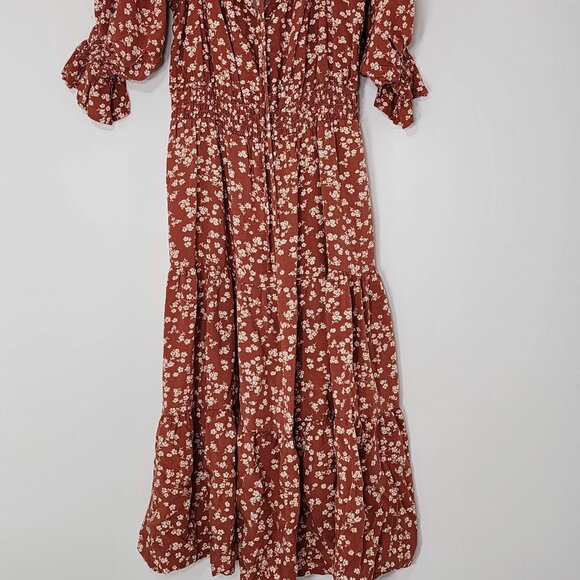 Indigio Rose Women`s Autumn Rust Floral Dress, SZ Large - Picture 3 of 4